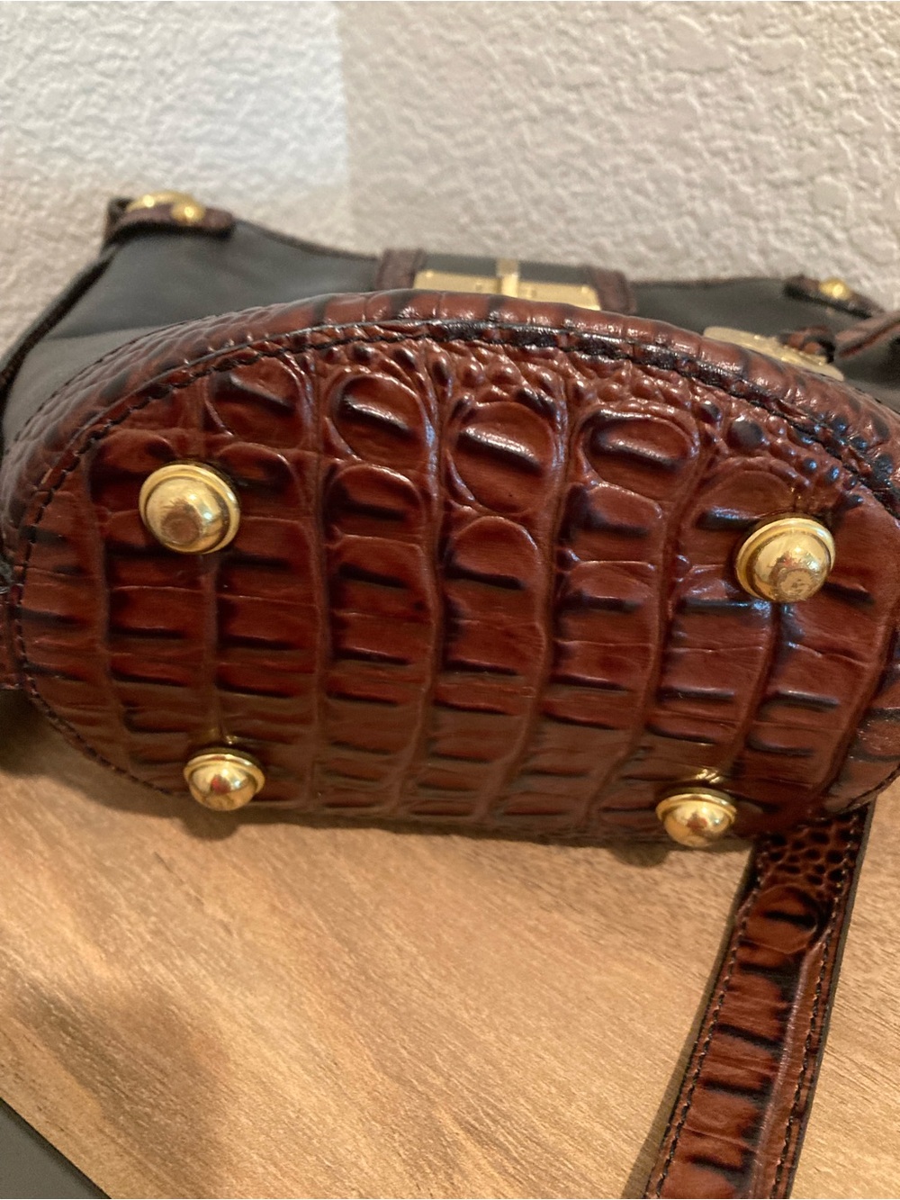 Brahmin Black Leather Crossbody with Brown Croc-Trim - Picture 10 of 12